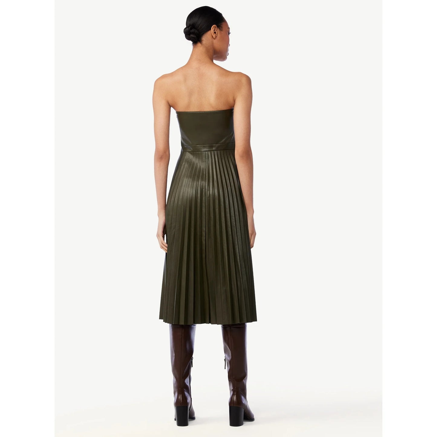 Wrapped Chest Pleated Leather Dress