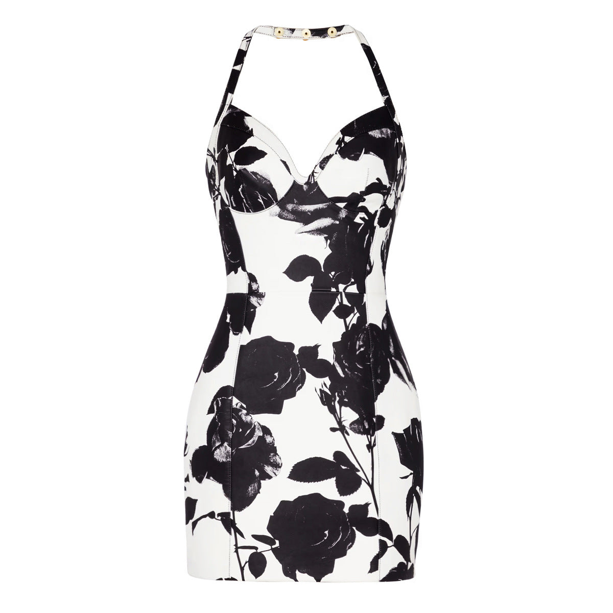 Printed Slim Fit Sexy Halter Spaghetti Straps Dress