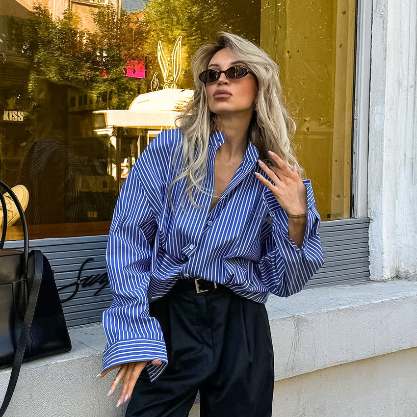 Blue White Striped Loose Shirt