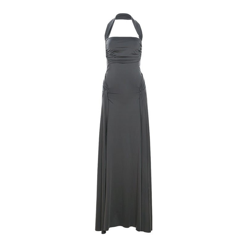 Pleated Sexy Slit Slim Halter Dress