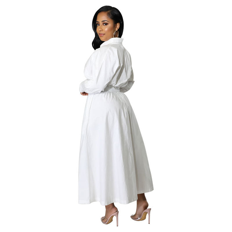 Plus Size Casual Long-Sleeved Slightly Shirt Dress