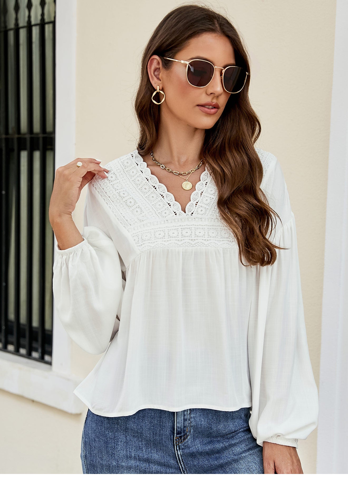 Lantern Sleeve Chiffon Shirt Top