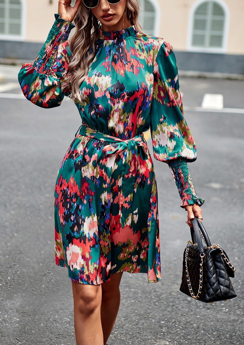 Printed Elegant Long Sleeve Dress