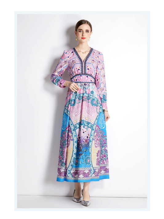 Elegant Printed A-Line Maxi Dress