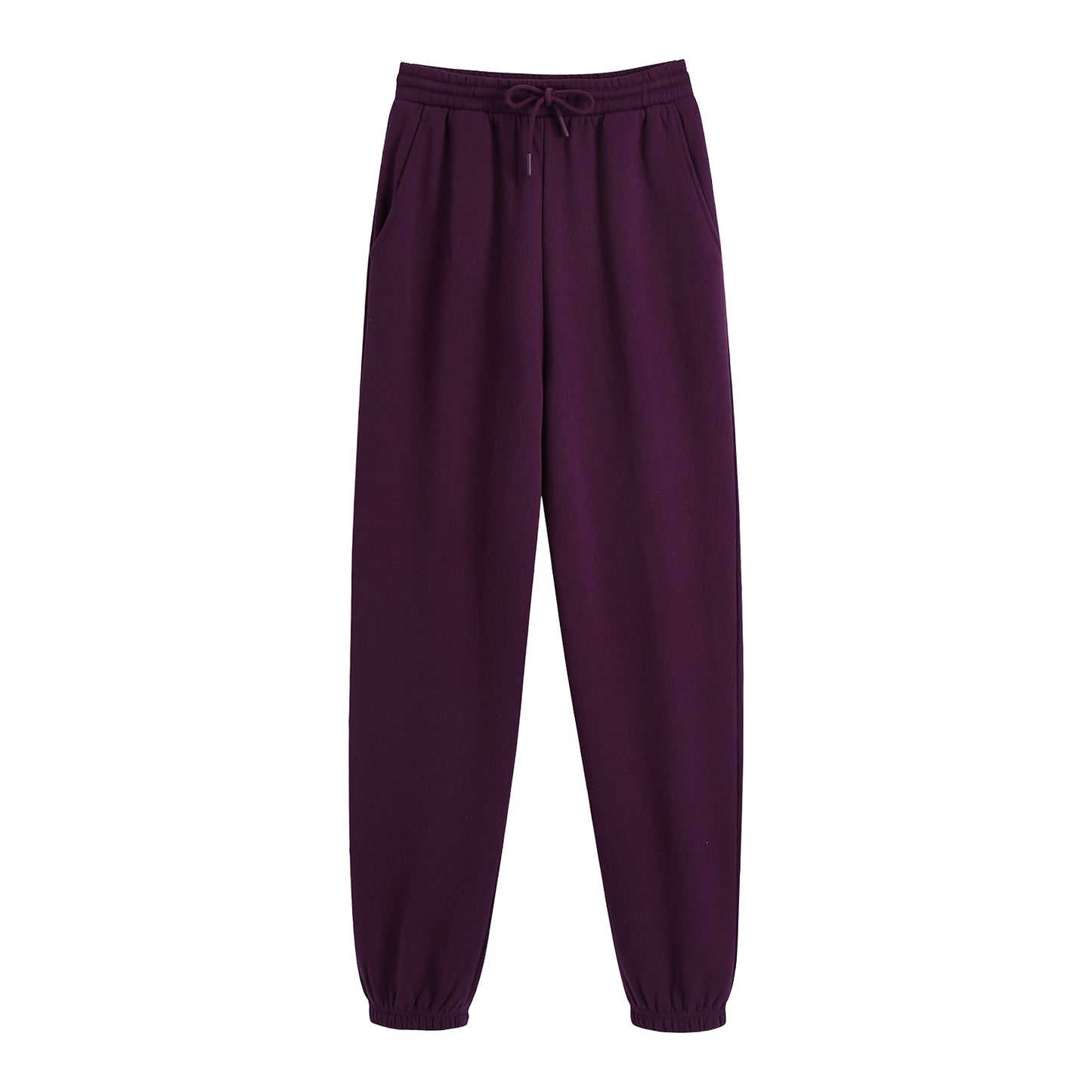 Purple Thick Pure Cotton Looped Fabric Elastic Waist Drawstring Knit Casual Sweatpants