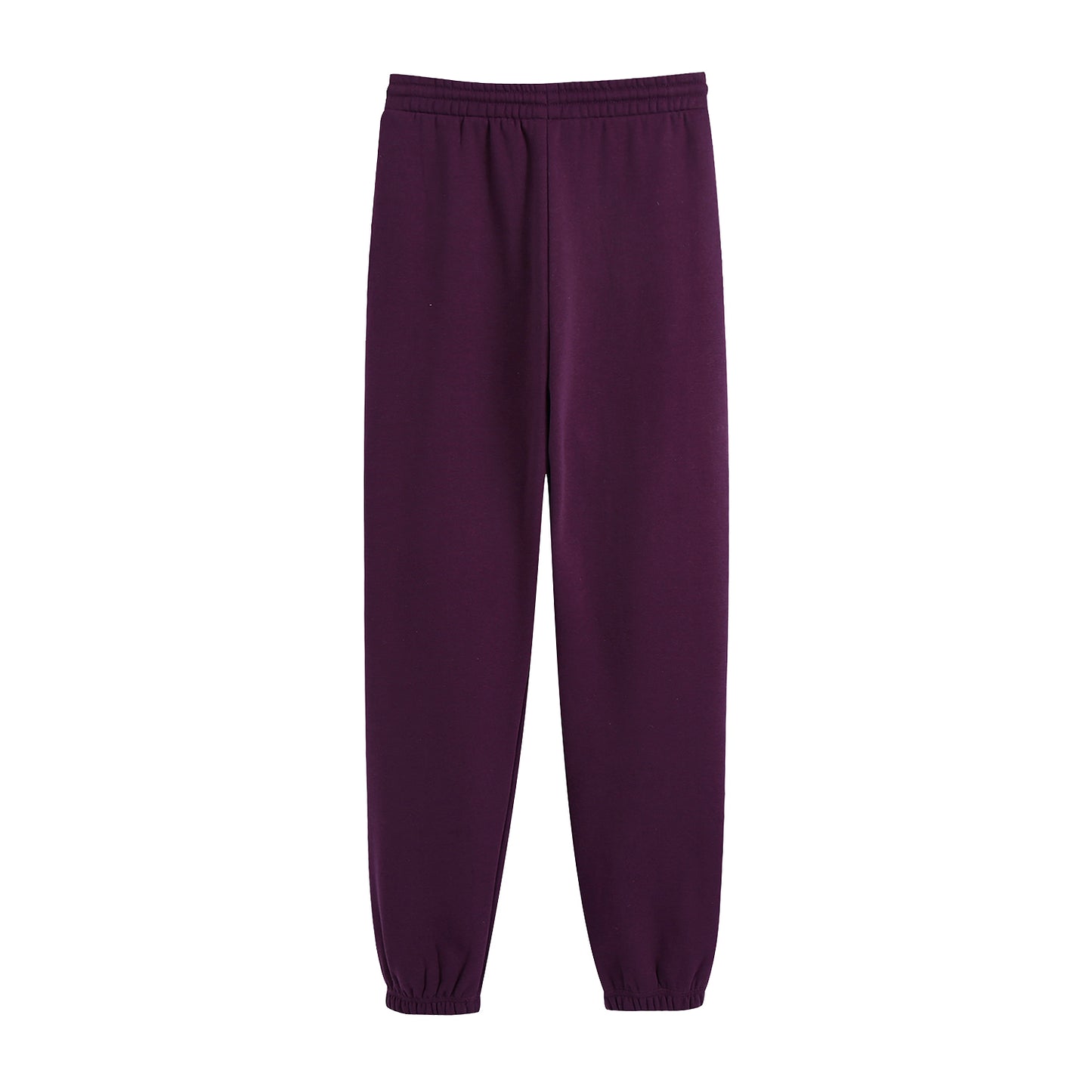 Purple Thick Pure Cotton Looped Fabric Elastic Waist Drawstring Knit Casual Sweatpants