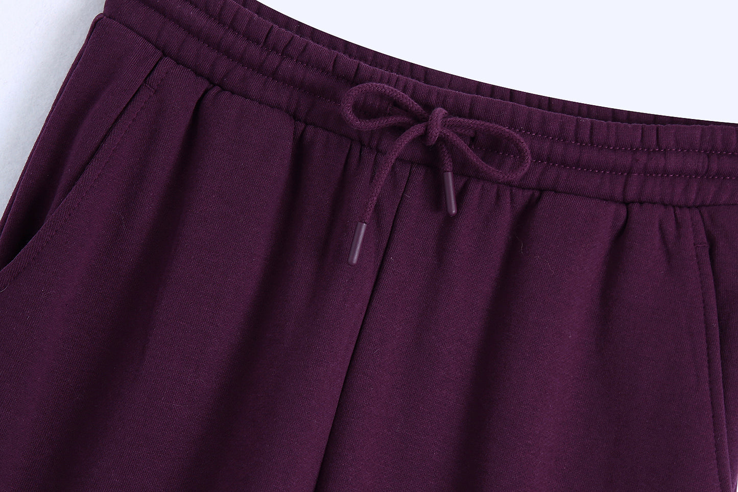 Purple Thick Pure Cotton Looped Fabric Elastic Waist Drawstring Knit Casual Sweatpants