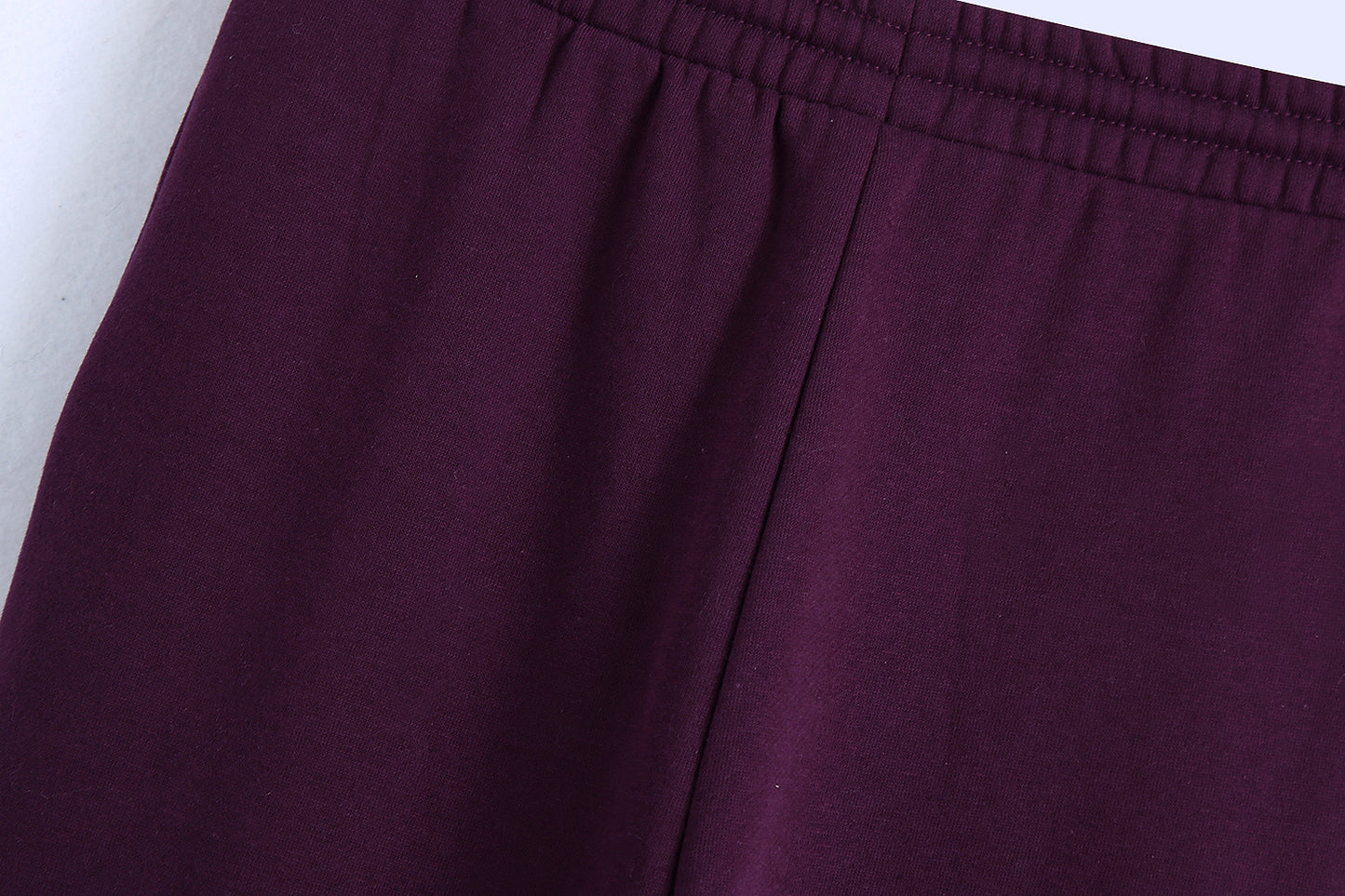 Purple Thick Pure Cotton Looped Fabric Elastic Waist Drawstring Knit Casual Sweatpants