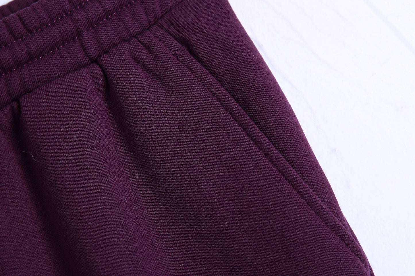 Purple Thick Pure Cotton Looped Fabric Elastic Waist Drawstring Knit Casual Sweatpants