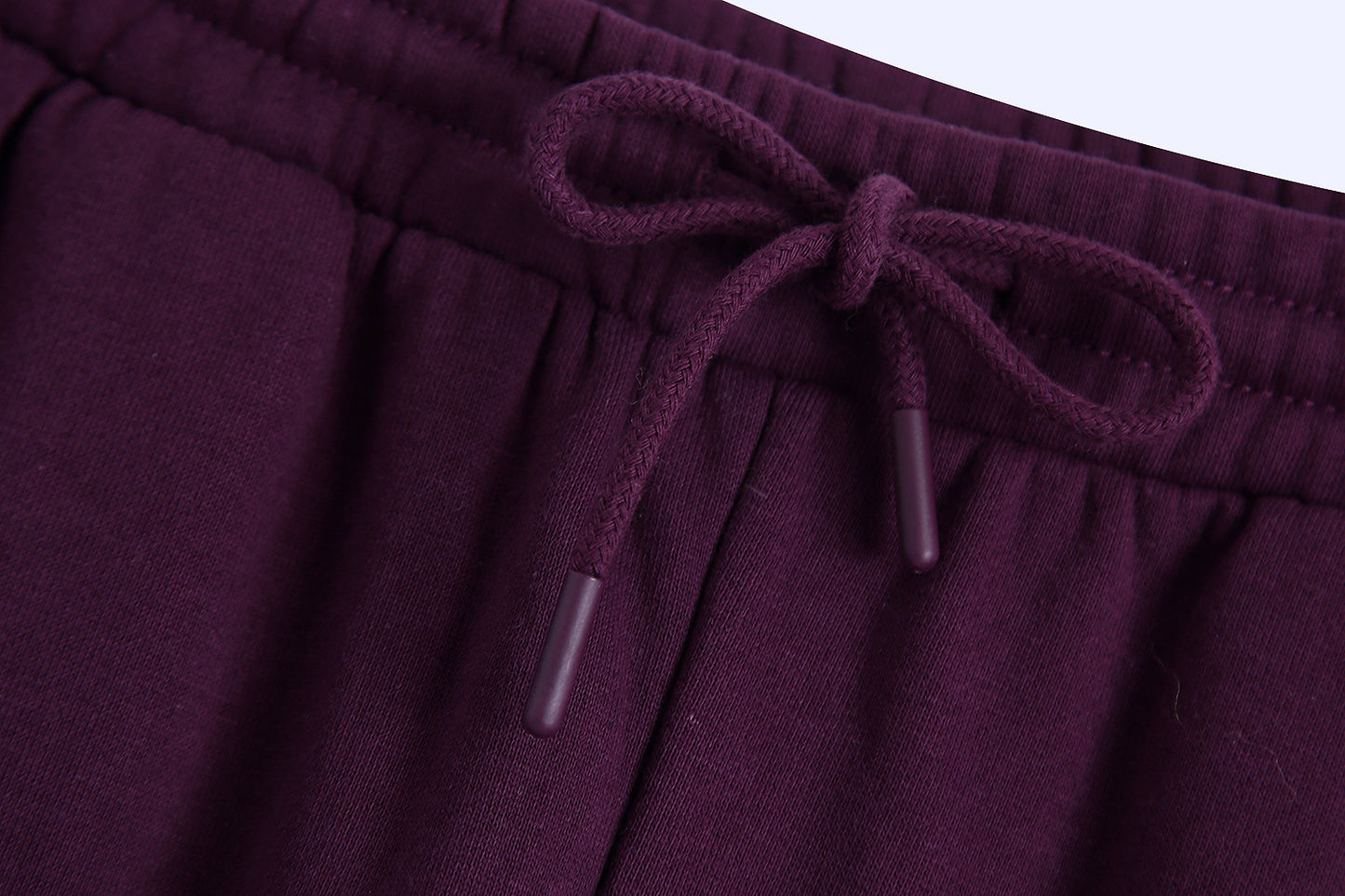 Purple Thick Pure Cotton Looped Fabric Elastic Waist Drawstring Knit Casual Sweatpants