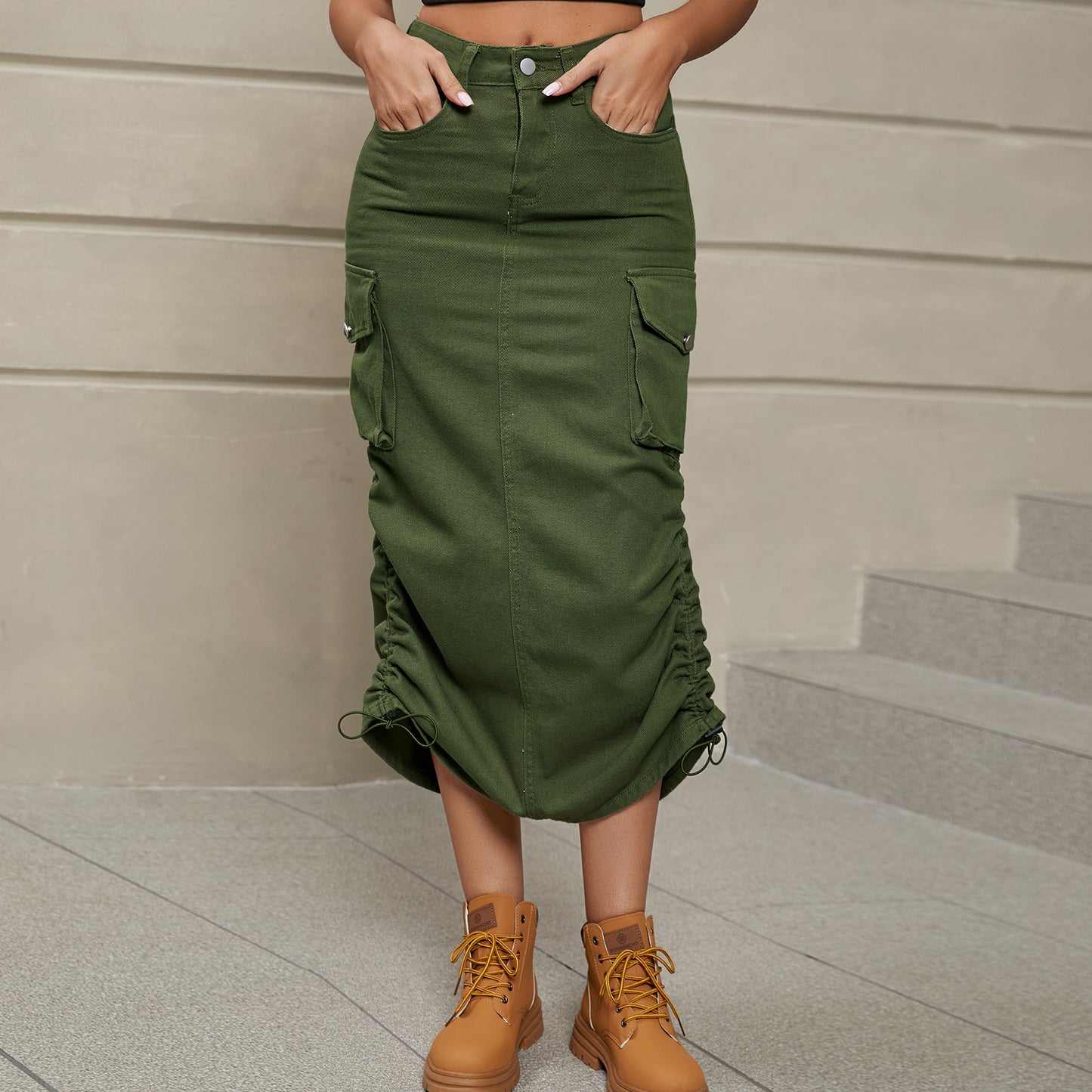 Denim Casual Mid Length Skirt