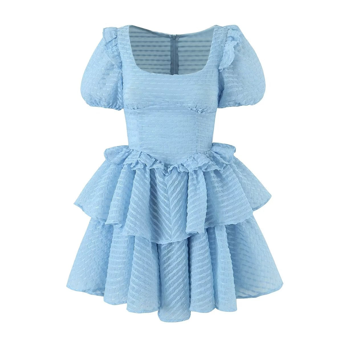 Sweet Fresh Sexy Lace Puff Sleeve Layer Puffy Tiered Dress