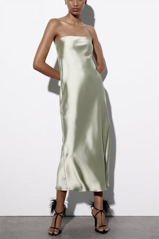 Casual Silk Satin Texture Tube Dress