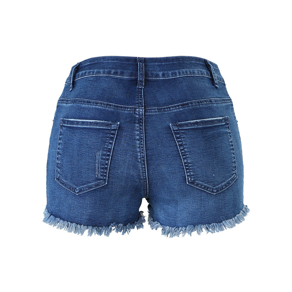 Spot Tassel Women Denim Shorts