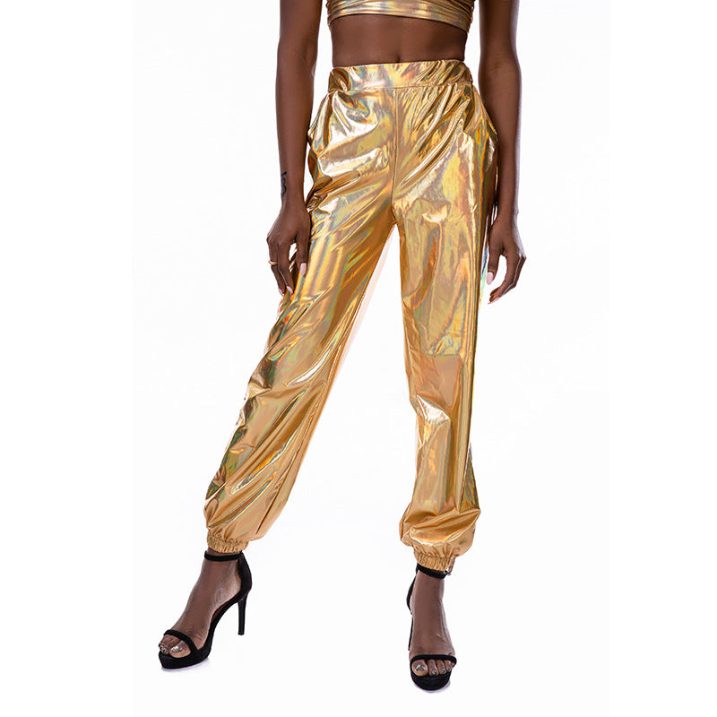Casual Sports Street Hip Hop Hologram Błyszczące kolorowe spodnie