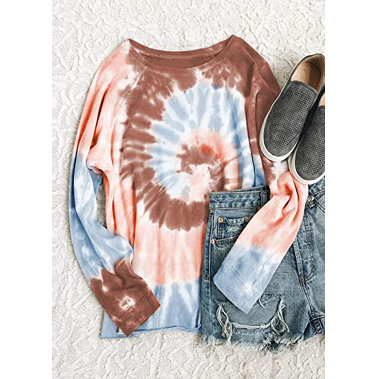 Tie Dyed Printed round Neck Long Sleeve Pullover Loose Sweater