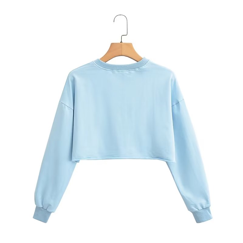 Spring Cropped Round Neck Loose Long Sleeves Pullover Sweater
