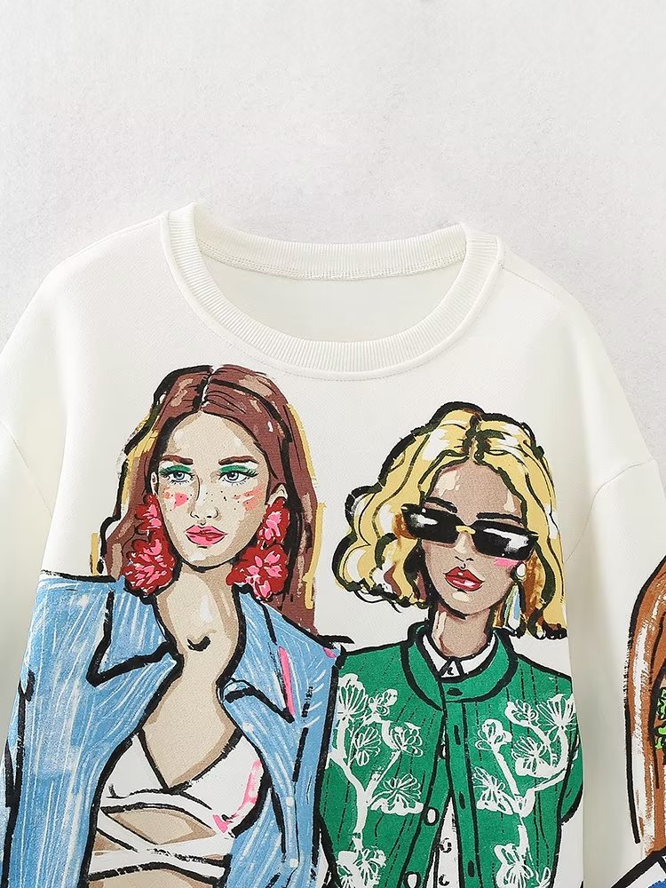 French Girl Printed Crew Neck Sweatshirt