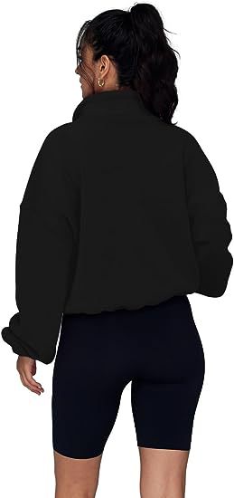 Half Zipped Stand Collar Drawstring Hem Polar Fleece Sweatshirt