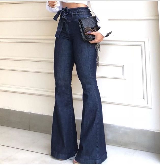 High Waist Micro Elastic Lace-up Bell-Bottom Jeans