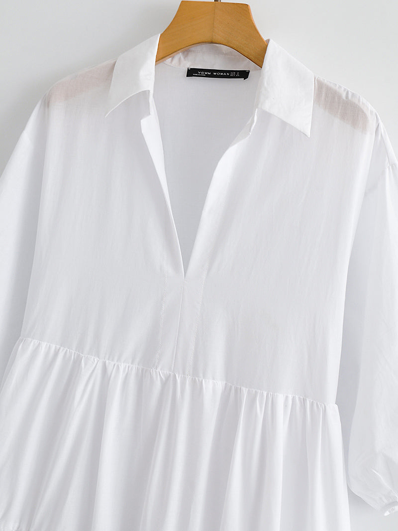 White Mid Length Long Sleeve Bottoming Dress
