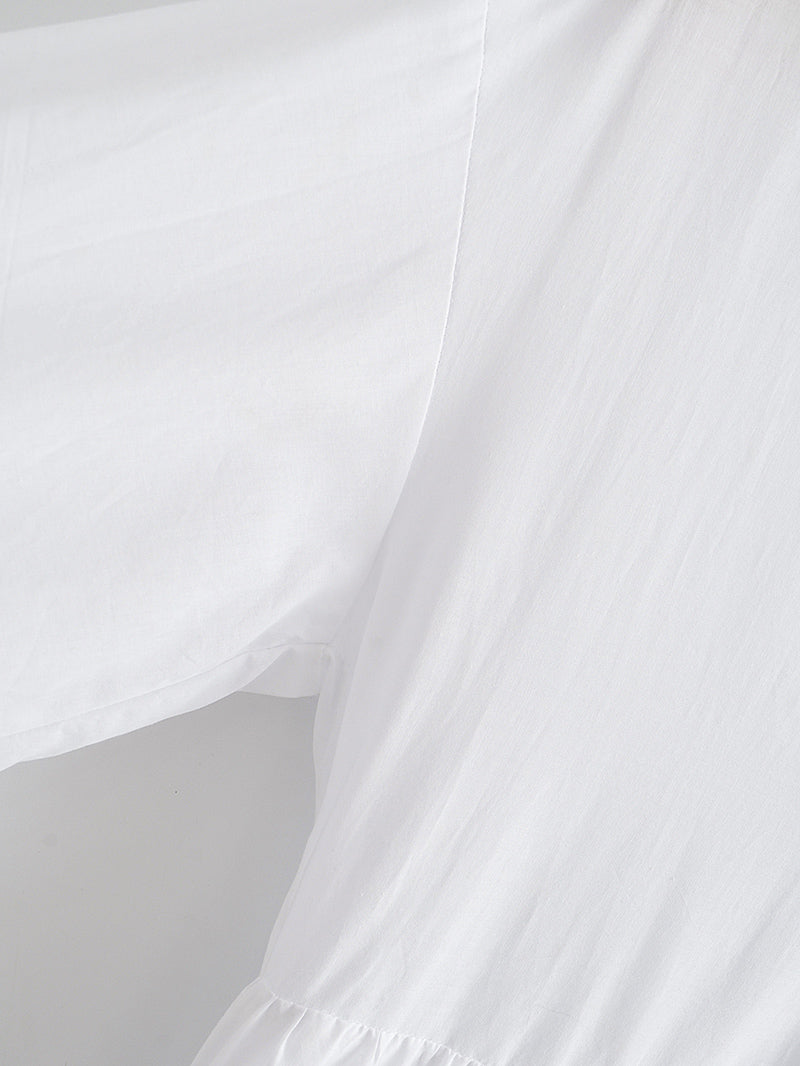 White Mid Length Long Sleeve Bottoming Dress