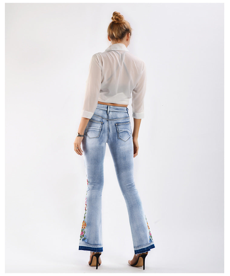 Flared 3D Embroidery Jeans
