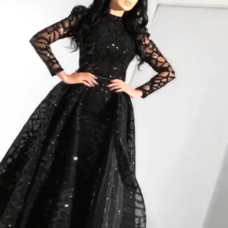 Long Sleeve Sequined Large Swing Evening Dress