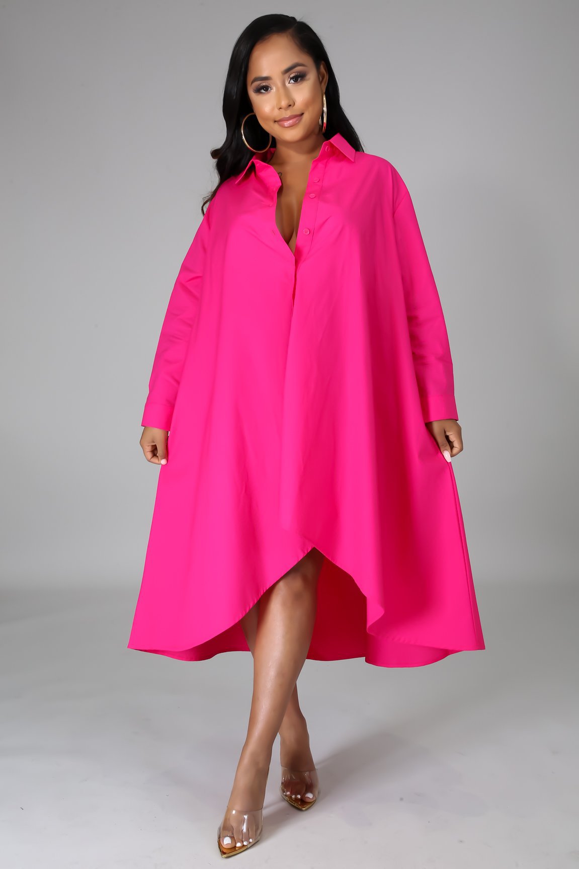 Plus Size Shirt Casual Long-Sleeved Dress