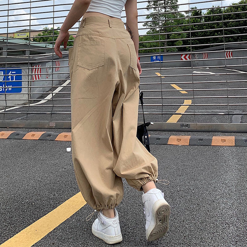 Street Hipster Waist Adjustable Loose Hip Hop Trousers Ankle Tied Women