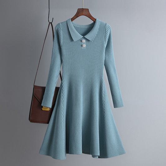 Knitted Solid Color A line Bottoming Fashionable All Matching Bottoming Dress