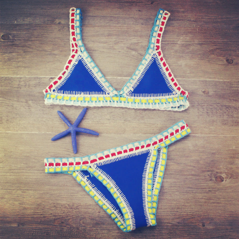 Hand Crocheted Knitted Stitching Swimsuit Set