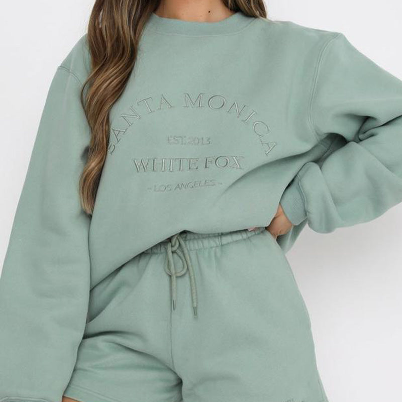 Letter Graphic Embroidery Loose Casual Long Sleeves Fleece Pullover