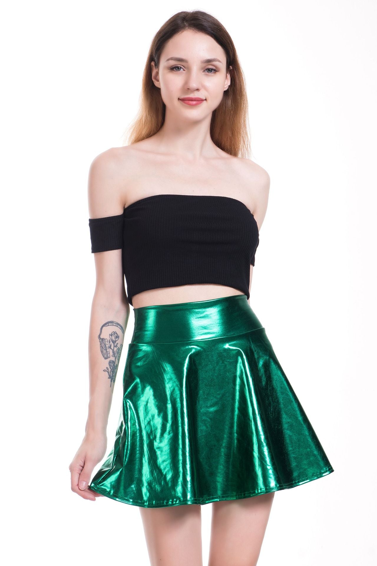Nightclub Stage Solid Color Performance Wear Faux Leather Umbrella Skirt