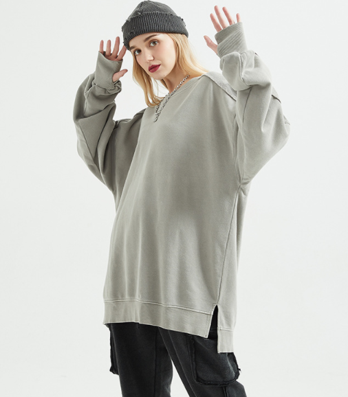 Main Push Terry Loose-Fitting plus Size Pullover Washed Retro High Street Sweatshirt