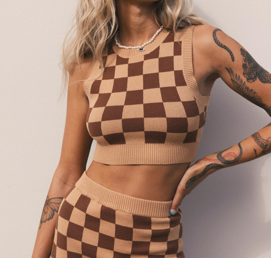 Chessboard Plaid Knitted Vest