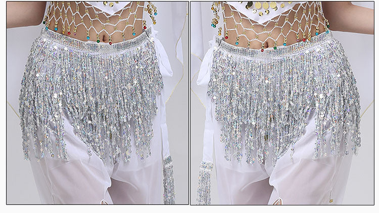 Belly Dance Sequin Tassels Waist Chain Indian Dance Bohemian Lace up Skirt