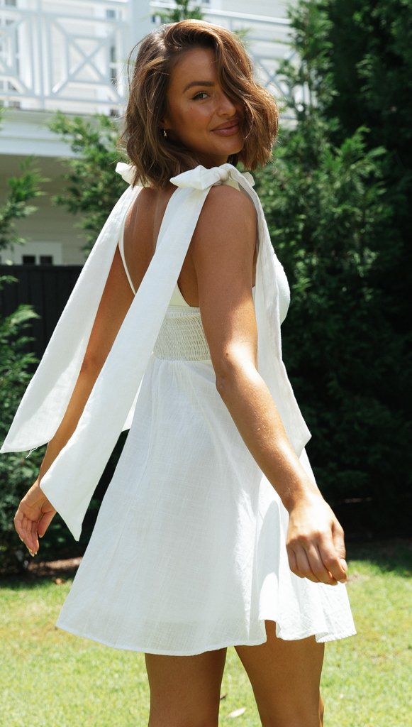 Shoulder Lace-up Slimming Solid Color Short Dress