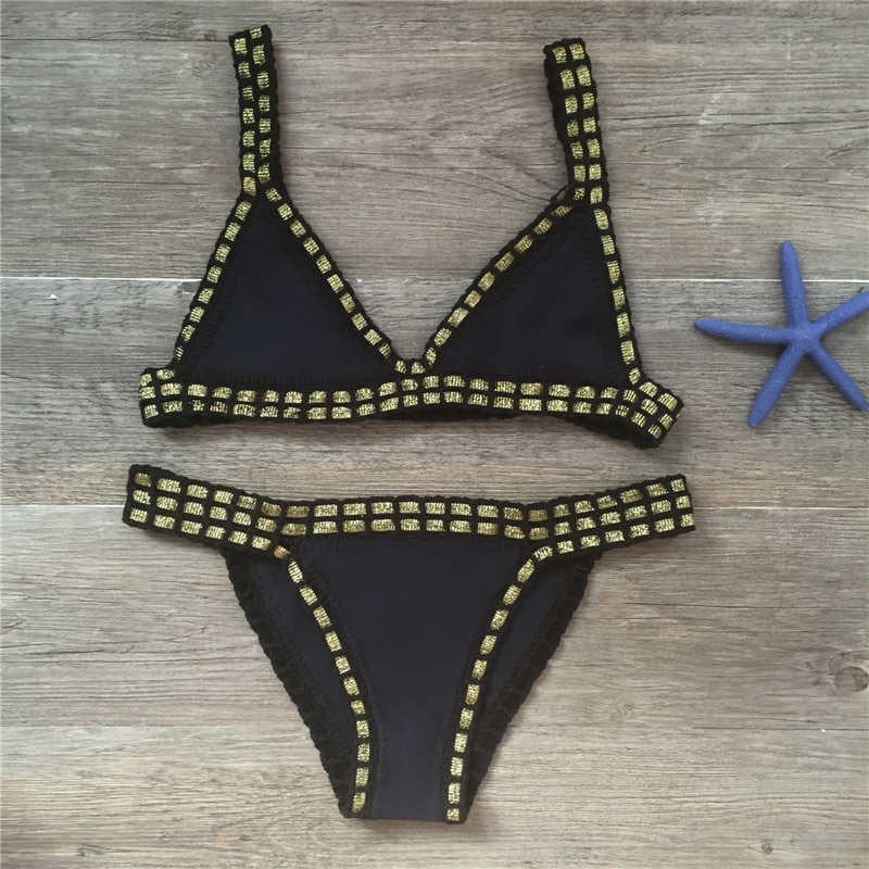 Hand Crocheted Knitted Stitching Swimsuit Set