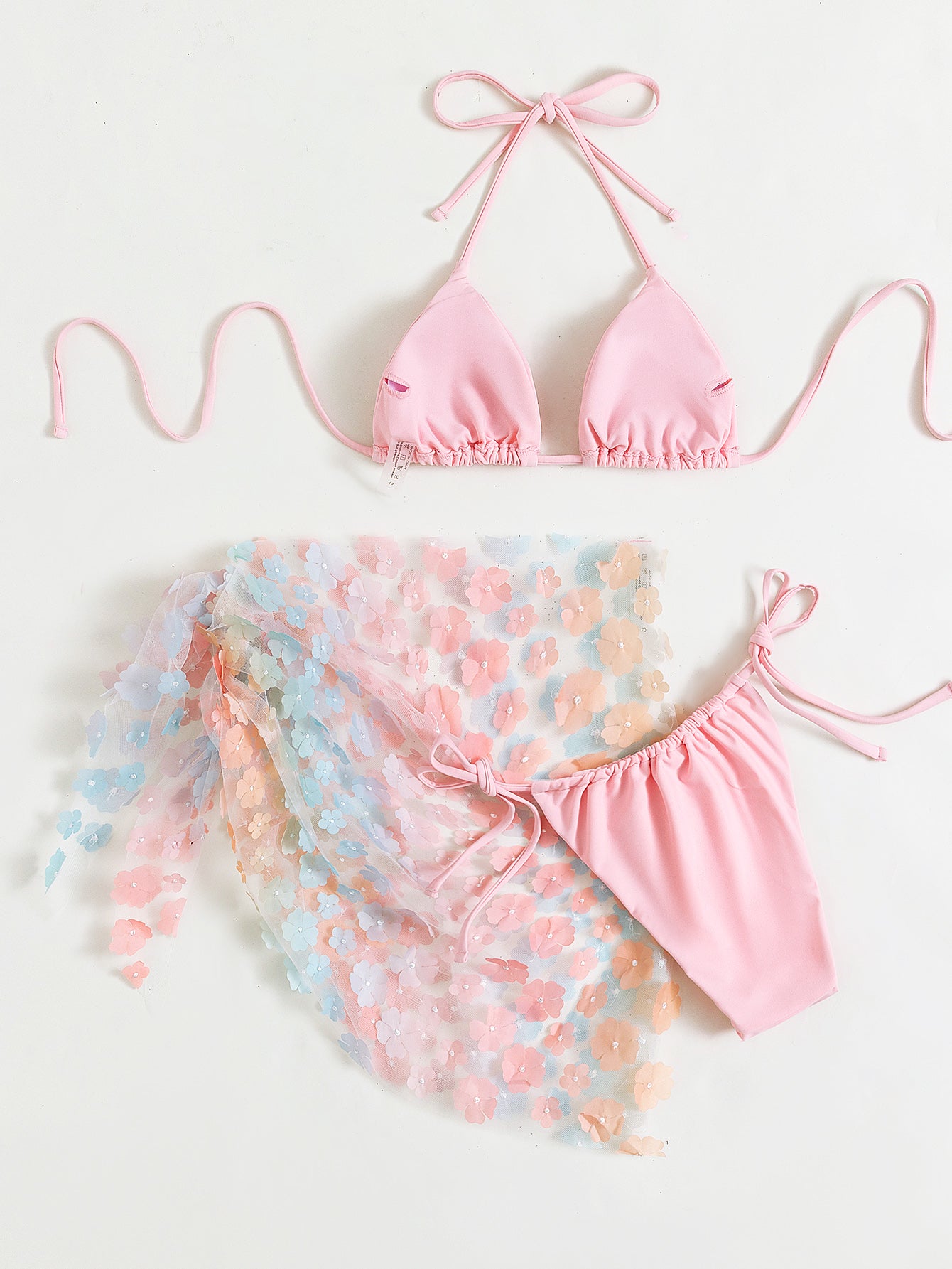 Three-Piece Suit Halter Lace-up Floral Gauze Skirt Bikini
