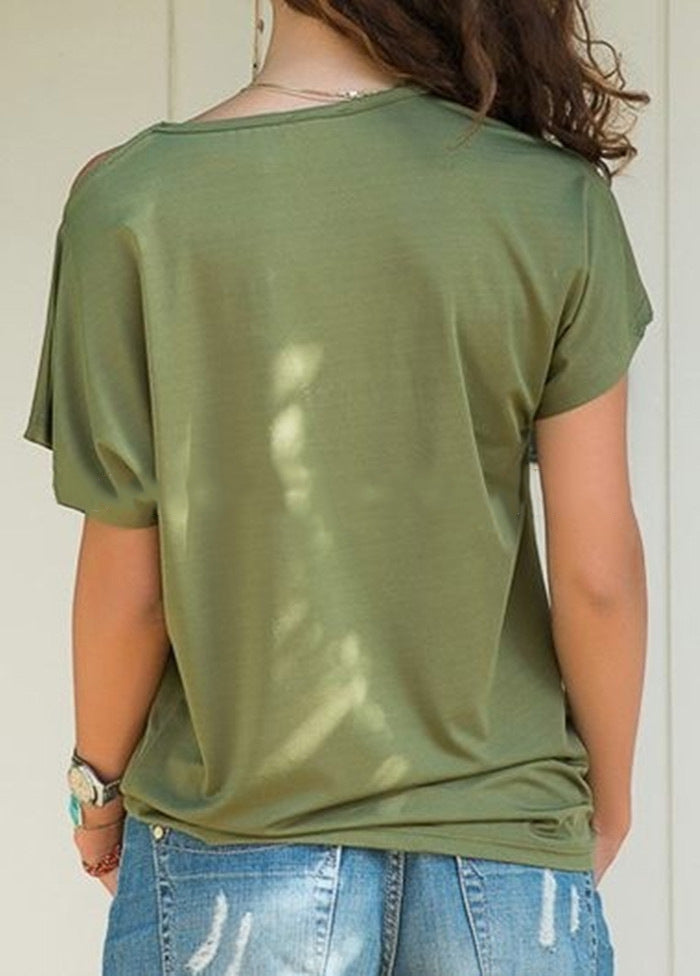 Criss Cross Irregular Asymmetric Short Sleeve Printed Wear T-shirt