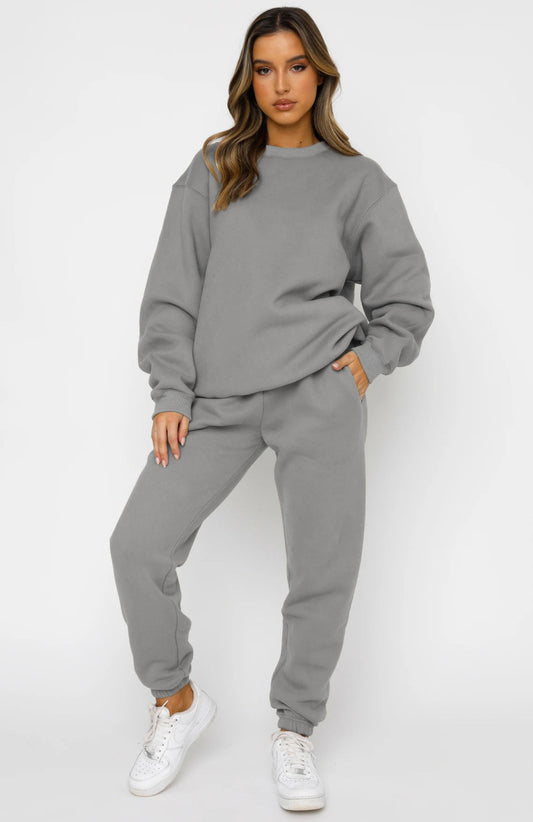 Solid Color round Neck Pullover Suit