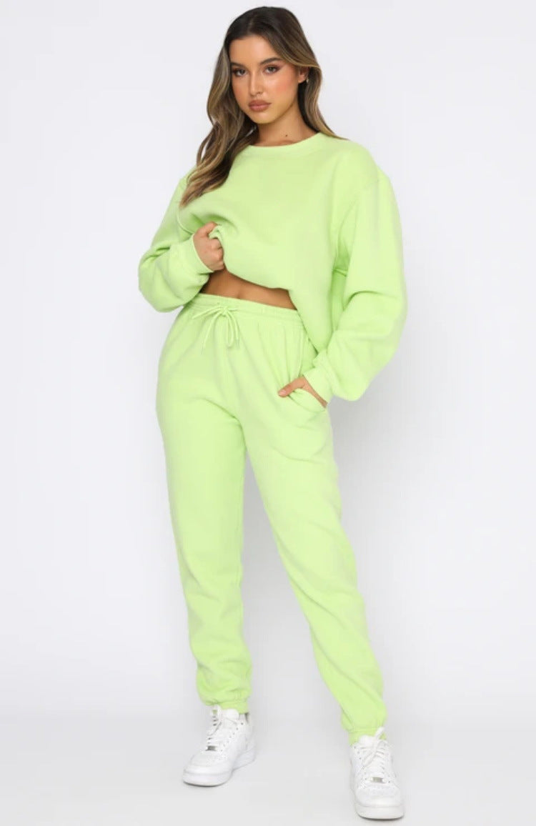 Solid Color round Neck Pullover Suit