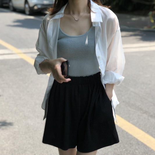 Double Solid Color Backless Sneaky Design Loose Shirt