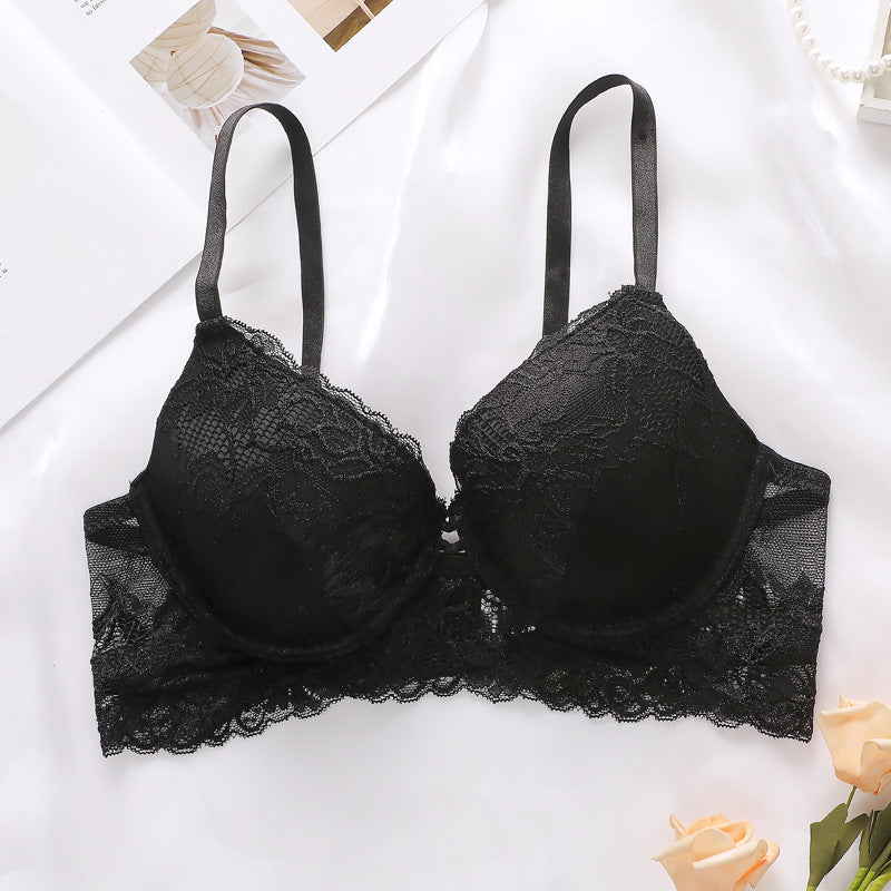 Sexy Lace Ultrathin Black Girls Push Up Small Breast Size Exaggerating Bra