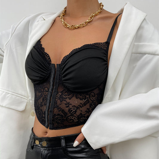 Sexy Camisole mit plissiertem Muster und Spitzenschnalle