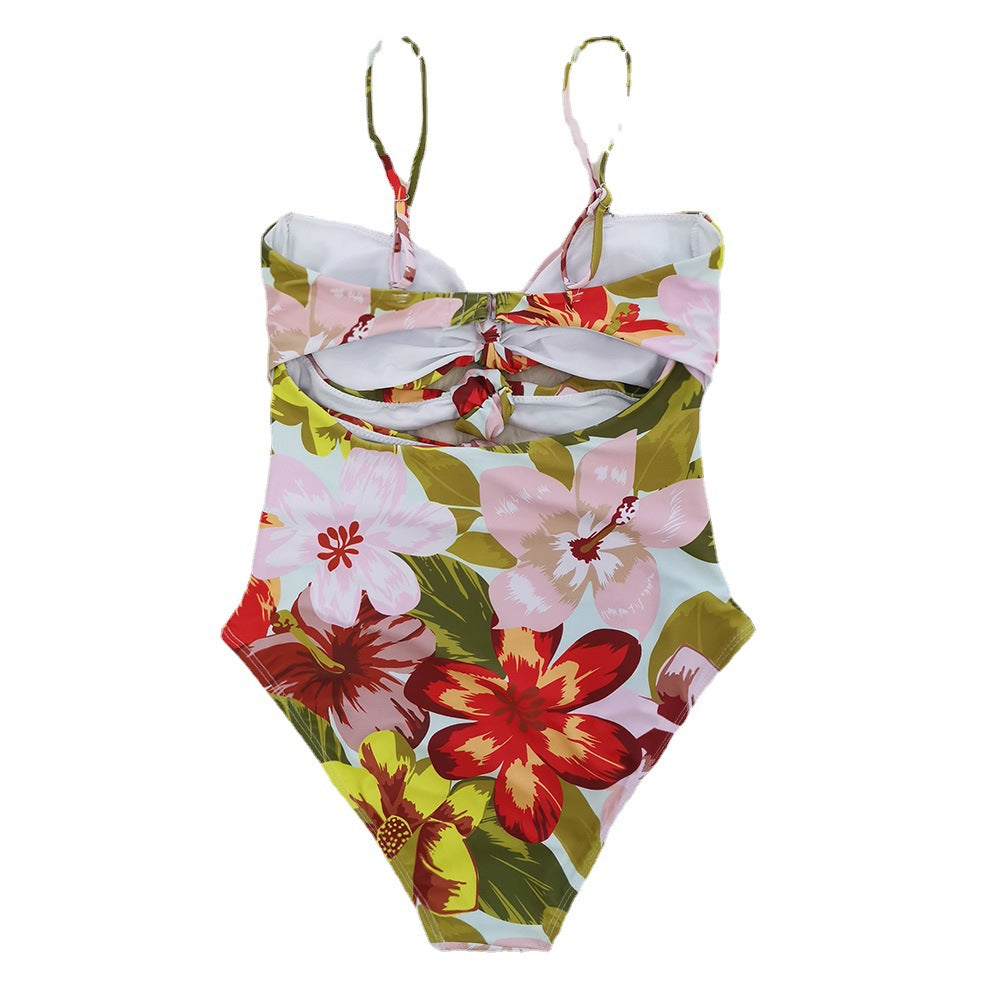 One-Piece Tube Top Strap Printing Floral Burst Swimsuit