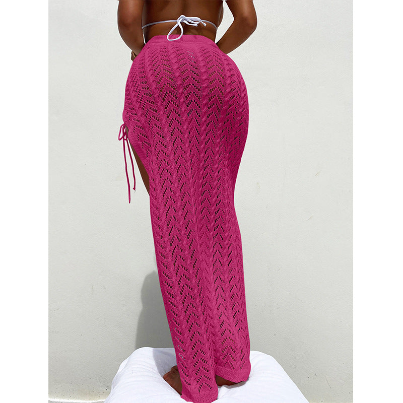 Sexy Cutout Side Strap Knitted High Slit Beach Vacation Skirt
