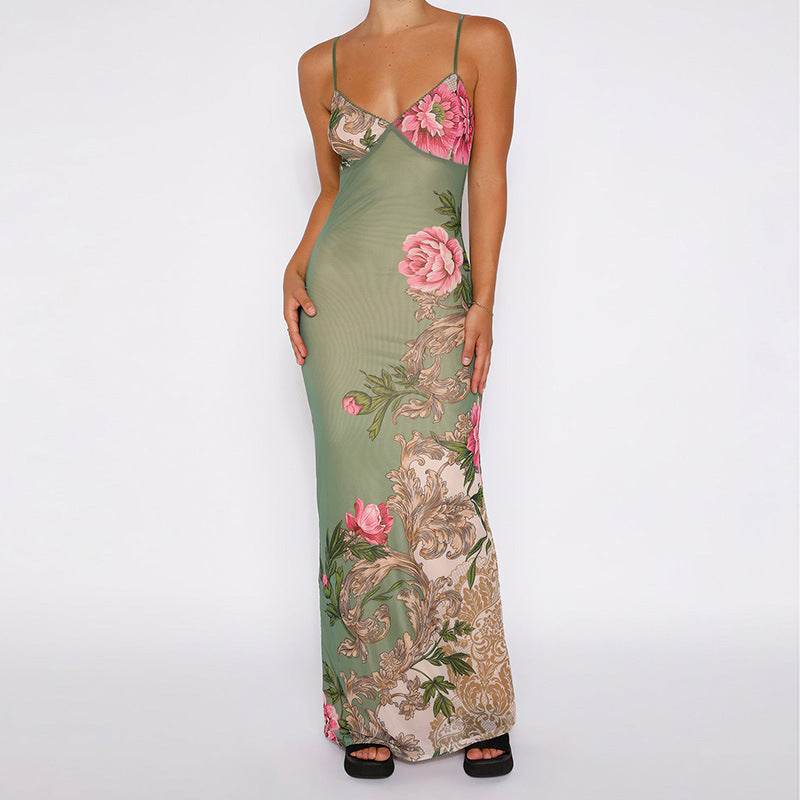 Summer Holiday Casual Slim Fit Printing Slip Dress
