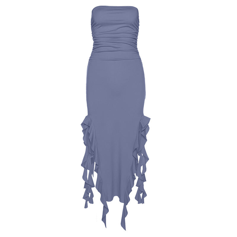 Off-Shoulder Tube Top Package Hip Slim Fit Irregular Asymmetric Dress